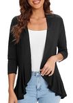 Urban CoCo Women's Casual Lightweight Open Front Cardigan Soft Draped Ruffles 3/4 Sleeve (Black, XL)