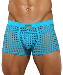 Arjen Kroos Men's Underwear Sexy Mesh Breathable Trunks Boxer Briefs with 3D Pouch Boxers for Men Tummy Control Bamboo Bikini Briefs See Through Fishnet Underwear,B02-Blue,Small