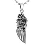 URBAN JEWELRY Sparkling Stainless Steel Silver Angel Wing Pendant Necklace for Men