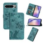 Refilerss Flip Case for Google Pixel 8 Pro 6.7 Inch PU Leather Wallet Case with Card Slot Magnetic Clasp Stand Function Cover Cat Butterfly Pattern - Green