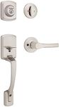 Kwikset Henley Front Door Lock Handle and Deadbolt Set, Entry Handleset Exterior with Interior Reversible Lever, Satin Nickel, Pick Resistant SmartKey Rekey Deadbolt Security, with Microban Protection