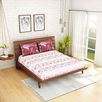 Spaces Atrium 144 TC 100% Cotton King Size Double Bedsheet with 2 Pillow Covers (Floral, 88" X 108" Inches) - Strawberry