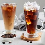 FOMQUAZLI 2 Pcs Tall Irish Coffee Mugs with Handle, Long Colombian Glasses Tall Funnel Clear Glasses for Iced Coffee, Latte, Espresso, Cappuccino, and Hot Chocolate, Juice Big Plain Glasses 270ML