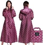 SOPPY Rain Coats for Women, Women's Long Waterproof Raincoat Lightweight Hooded Rain Jacket for Women Hiking Travel Outdoor, Red Dots, Large