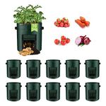 LITLANDSTAR 10 Gallon Potato Grow Bags, 10 Pack Garden Planting Bag Thickened Aeration Fabric Pots with Flap and Handles for Tomato, Onion, Carrot, Flowers, Fruits (Dark Green)