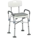 HOMCOM Aluminium Shower Chair with Backs and Arms, Height Adjustable Shower Seat with Removable Padded Cushion, Bath Stool for Seniors, Disabled, Pregnant, White