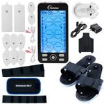 TechCare Plus 24 Modes Tens Unit Massager Rechargeable Unit Electric Complete Set + Fat Burner Belt + Reflexology Shoes for Pain Relief Back Neck Pain Sciatica Treatment