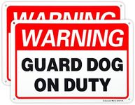 2 Pack Warning - Guard Dog on Duty Sign, 10"x 7" .04" Aluminum Reflective Sign Rust Free Aluminum-UV Protected and Weatherproof