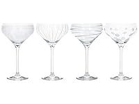 Mikasa Cheers Champagne Saucers, Crystal Retro Champagne Glasses, Silver Design, 400ml, Set of 4