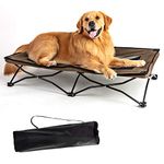 YEP HHO 120cm Long Large Elevated Folding Outdoor Pet Dog Bed Cot for Large Dogs, Raised Travel Portable Breathable Cooling Textilene Mesh Dog Bed (Coffee)