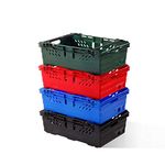 10x 44 Litre Stacking & Nesting Crate Ventilated Crate/Supermarket Storage (600x400x253mm) (Black)