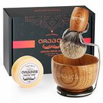 Anbbas 4in1 Shaving Set, Pure Badger Hair Shaving Brush Wood Handle and Large Soap Bowl,Stainless Steel Shaving Stand with 3.5OZ Natural Shaving Soap Puck Refill for Men