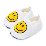 JPGLOV Toddler Boys Girls Smile Face House Slippers Indoor Home Non-Slip Rubber Sole Shoes Warm Cozy Socks for Kids White 3.5-4.5infant