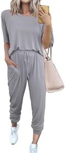 PRETTYGARDEN Women's Two Piece Outfit Short Sleeve Pullover with Drawstring Long Pants Tracksuit Jogger Set (Light Grey,Small)