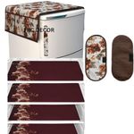 STOREUP Double Door or Single Door Fridge Cover | Fridge Combo Set of 1 Fridge Top Cover, 2 Handle Covers and 4 Fridge Mats | Refrigerator Cover | Multi Colour (Brown)