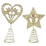 YARDWE 2pcs Christmas Tree Topper Valentine's Day Decoration Metal Trim Christmas Decor Sparkly Tree Topper Christmas Tree Hat Tree Heart Shape Decor Party Ornament Wrought Iron Top Hat