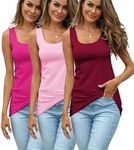 Pafnny Long Tank Tops for Women Cotton Scoop-Neck Camisoles Gym Running Workout Shirts Yoga Tunic Tops 3 Packs, Pink/Wine Red/Rose-u Back, Small