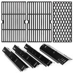 Uniflasy Grill Replacement Parts for Dyna Glo DGH450CRP 4 Burner Grill,Grill Part Kit for Dyna-Glo 4 Burner Grill,4-Pack Porcelain Steel Grill Heat Plates, 3-Pack Cast Iron Cooking Grates