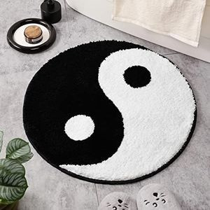 TRUEDAYS Yin Yang Bath Mat for Bathroom Floor, Circle Black and White Anti Slip Bath Rug, Round Ultra Soft and Fluffy Machine Washable Bathroom Rugs