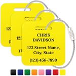 Custom Luggage Tags, Personalized Name and Address for Suitcases and Backpack YellowT ravel Tag, Set of 3, 2x2 Inches, Acrylic Heavy Duty Waterproof, Made in The USA by My Sign Center