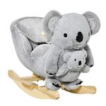 Qaba Kids Plush Ride-On Rocking Horse Koala-Shaped Plush Toy Rocker with Gloved Doll Realistic Sounds for Child 18-36 Months Grey