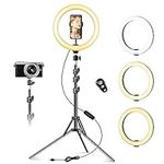 10 inch Ring Light with Tripod Stand & Phone Holder, Selfie Ringlight with Remote for Phone, 70" Tall Circle Light, LED Ring Lamp for Makeup, Video Recording, Conferencing, TikTok, Twitch