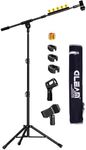 GLEAM Microphone Stand for Light Microphone under 1 LB - Tripod Boom Arm Mic Stand with Carrying Bag, 2 Mic Clips and Screw Adapter Portable for Singing Performance Wedding Stage and Mic Mount