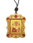 Saint St Nicholas Russian Orthodox Car Room Traveling Wooden Icon Pendant 3 Inch, Religious Gift