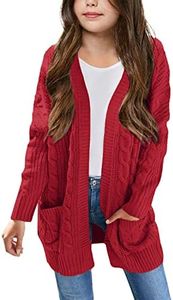 Arshiner Girls Fall Outwear Cardigan Sweaters Open Front Long Sleeve Fashion Red Xmas Solid Chunky Knit Sweater Coat