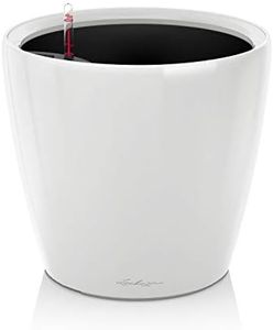 Lechuza Self Watering Plant Pot CLASSICO 21 LS Garden Flower Indoor Outdoor Small Table Plastic Planter with Drainage Hole D21 H20 cm White High-Gloss