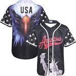 Pullonsy Adult American Flag Patriotic Baseball Jerseys Style Shirts for Men USA Eagle Outfits, Black Jersey, Small