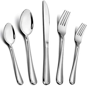 40-Piece Silverware Set, E-far Stainless Steel Modern Flatware Cutlery Set Service for 8, Tableware Includes Dinner Forks/Knives/Spoons, Mirror Polished, Dishwasher Safe