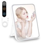 Vanity Mirror with Lights, Folding Tabletop Mirror Rechargeable Light Up Makeup Mirror Portable Travel Mirror with 3 Color Lighting Vanity Mirror for Office Desk,Vanity Table, Travel