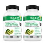 Renew Actives Coffee Bean Extract: 800mg Green Coffee Bean Extract Capsules for Weight Management Programs. Helps Support Cardiovascular Health & Provides Antioxidants - Vegan Supplement with 50% GCA - 90 Capsules. NON-GMO. Free of Dairy, Soy & Sugar. (2 Packs). Easy to Swallow Capsules!