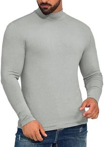 ZAFUL Mens Slim Fit Mock Turtleneck T Shirts Long Sleeve Casual Knitted Pullover Sweater Undershirt Tops Fall Light Gray S