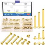 Glarks 80 Sets Chicago Screws Assortment, M5 x 6/15/25/35/45/55 Brass Plated Screw Posts Bookbinding Posts Binding Screw Chicago Button Post Rivets Screw Belt Screws Leather Photo Albums Screw