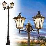 SCNYCUL Outdoor Solar Lamp Post Lights with Dusk to Dawn Sensor, Waterproof Led 2-Head Solar Street Lights, Modern Solar Column Pole Light Fixtures for Outside, Garden, Driveway, Backyard, Black