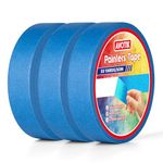 Avotik Blue Painters Tape 3 Rolls: Masking Tape 24mm Wide x 55 Yards - Painter's Tape Blue Masking Tape for Walls Painting Packing, Wood, Floors, DIY, Total 220 Yards (3 rolls-24mm x 50m)