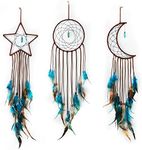 Jetec 3 Pcs Dream Catcher Moon Sun Star Design Handmade Traditional Design Craft Ornament Wall Art Hanging Home Decoration Bedroom Wedding(Classic Style,Dark Blue)