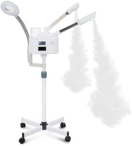 VARIPOWDER 3 in 1 Professional Facial Steamer for Facial Deep Cleaning with 5X Magnifying Lamp on Wheels, Nano Ionic Nozzle Steamer Ozone Mist Face for Esthetician Spa Home Beauty Skin Care(White)