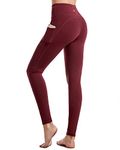 CAMBIVO High Waisted Leggings for Women, Yoga Pants with Pockets for Women Tummy Control Non See Through Workout Leggings Red