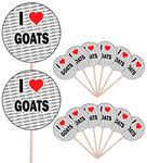 AK Giftshop I Love Goats - Party Food - Cake Cupcakes - Picks Sticks - Food Flags - Stand Up Decorations Toppers (14 Pack)