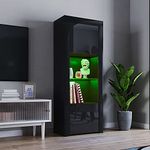 Panana 2 Door LED Tall Display Sideboards Matt Body & High Gloss Fronts Storage Cabinet with Glass Shelf for Living Dining Room W 62 x D 35 x H 160cm (All Black)