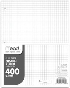 Mead Loose Leaf Paper, 1 Pack, 3 Hole Punched, Graph Ruled Paper, 10-1/2" x 8", 400 Sheets/Pack (150038-ECM)