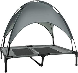 PawHut Lit pour Chien Chat sur Pieds Grand Confort Velum Anti-UV Tissu Oxford Micro-perforé + Parasol + Sac de Transport Inclus dim. 92L x 76l x 90H cm Gris Noir