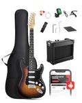 DONNER DST-80 Electric Guitar 39” Beginner Electric Guitar Kit with Amp, Classic SSS Pickup Complete with Gig Bag, Tuner, Capo, Strap, Picks, and Free Online Lessons, Red Tea Burst