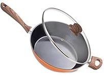 nuovva Non Stick Frying Pan – Induction Hob Saute Pan with Lid – Kitchen Saucepan Cookware – 28cm Copper Chef's Pan