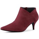 Allegra K Women's Pointed Toe Kitten Heel Cutout Burgundy Ankle Boots 9 M US