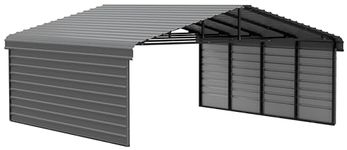 Arrow Carports Galvanized Steel Carport, with 2-Sided Enclosure, Compact Car Metal Carport Kit, 20' x 20' x 9', Charcoal