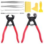 Swpeet 9Pcs Mosaic Tools Kit, Including Heavy Duty Glass Mosaic Cut Nippers and Tile Nippers, 2Pcs Scrapers, 2Pcs Tweezers, 1Pcs Double-EndedHook, 1Pcs Spatula with 1Pcs Sponge for Mosaic Tile